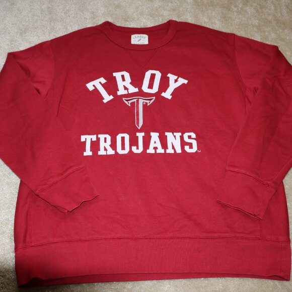 League Red Crewneck Sweater with Troy Trojans Logo - Picture 1 of 4